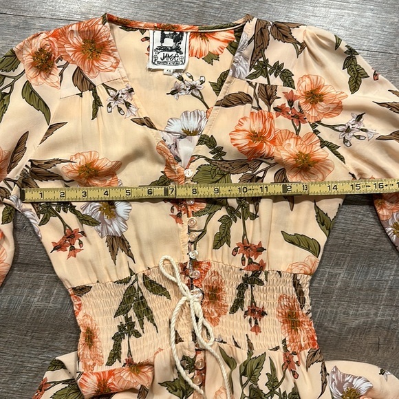 Jaase peach/orange floral bohemian maxi dress with button stern front size XS - Picture 8 of 11